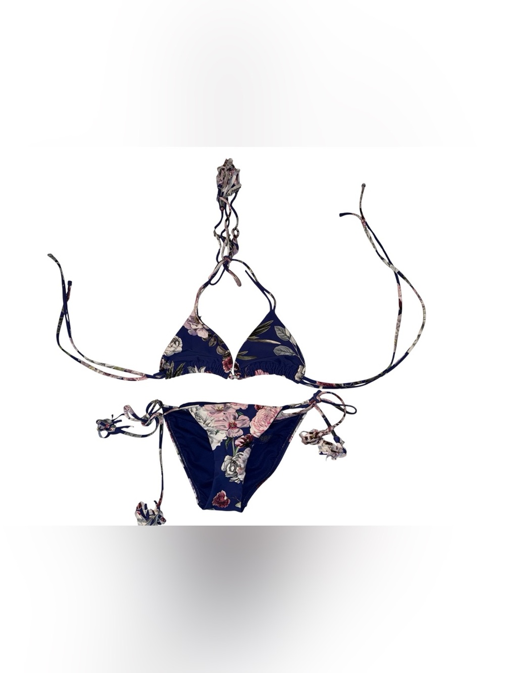 RACHEL Rachel Roy Navy Floral Triangle String Bikini